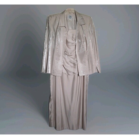 RM Richards Champagne Satin Sheath Dress Jacket Set Women's Formal Gown Plus 18W - Picture 2 of 8